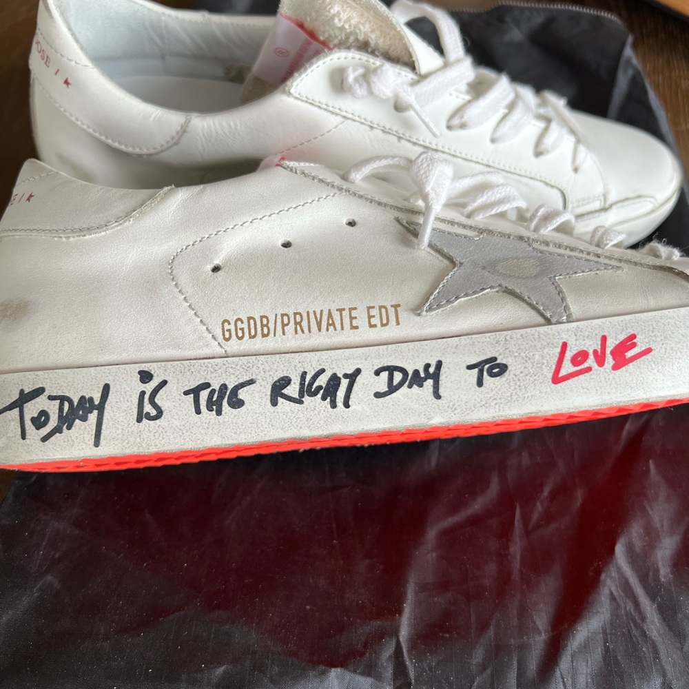 Golden Goose White and Red Sneakers